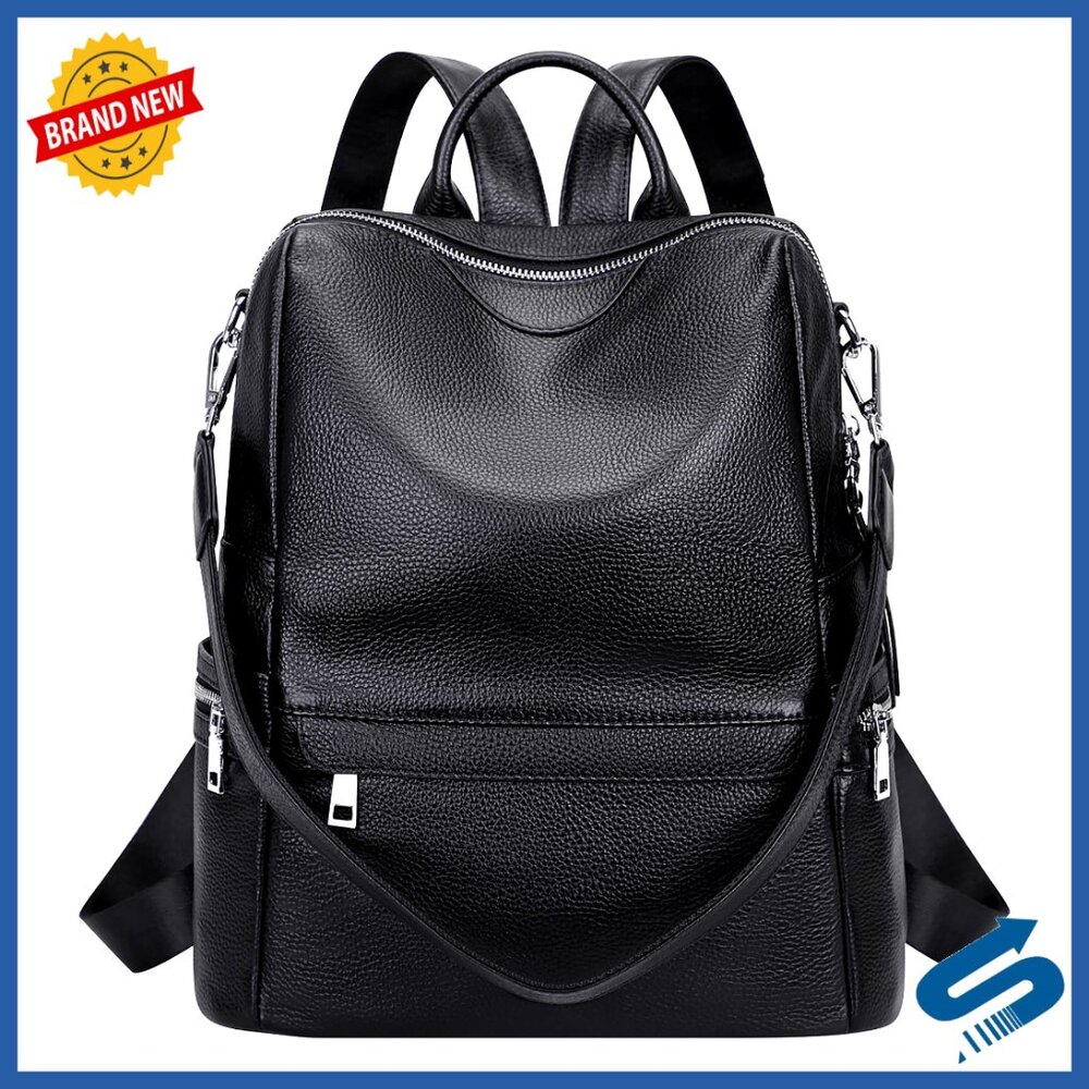Genuine Leather Backpack Elegant Convertible Shoulder Bag Multi-Pocket Travel